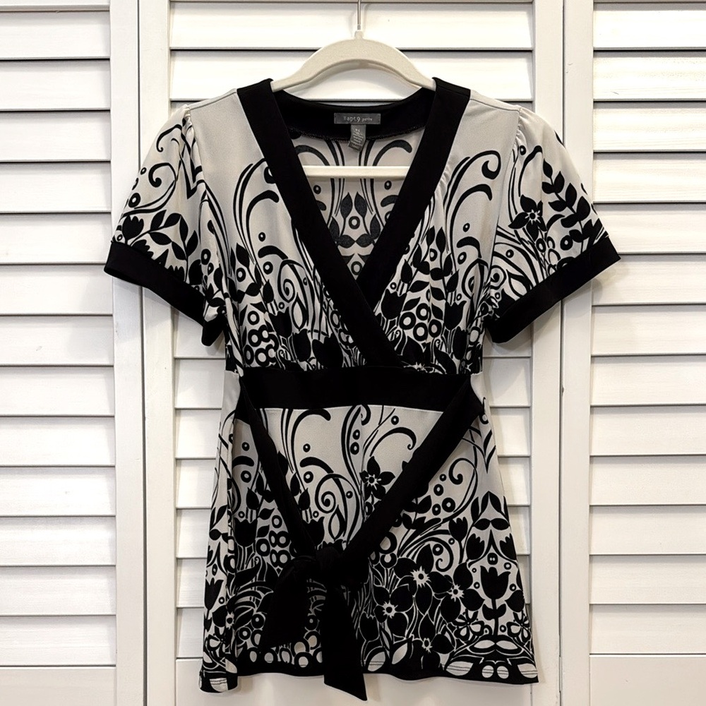 Apt. 9 | Black and White Wrap Blouse